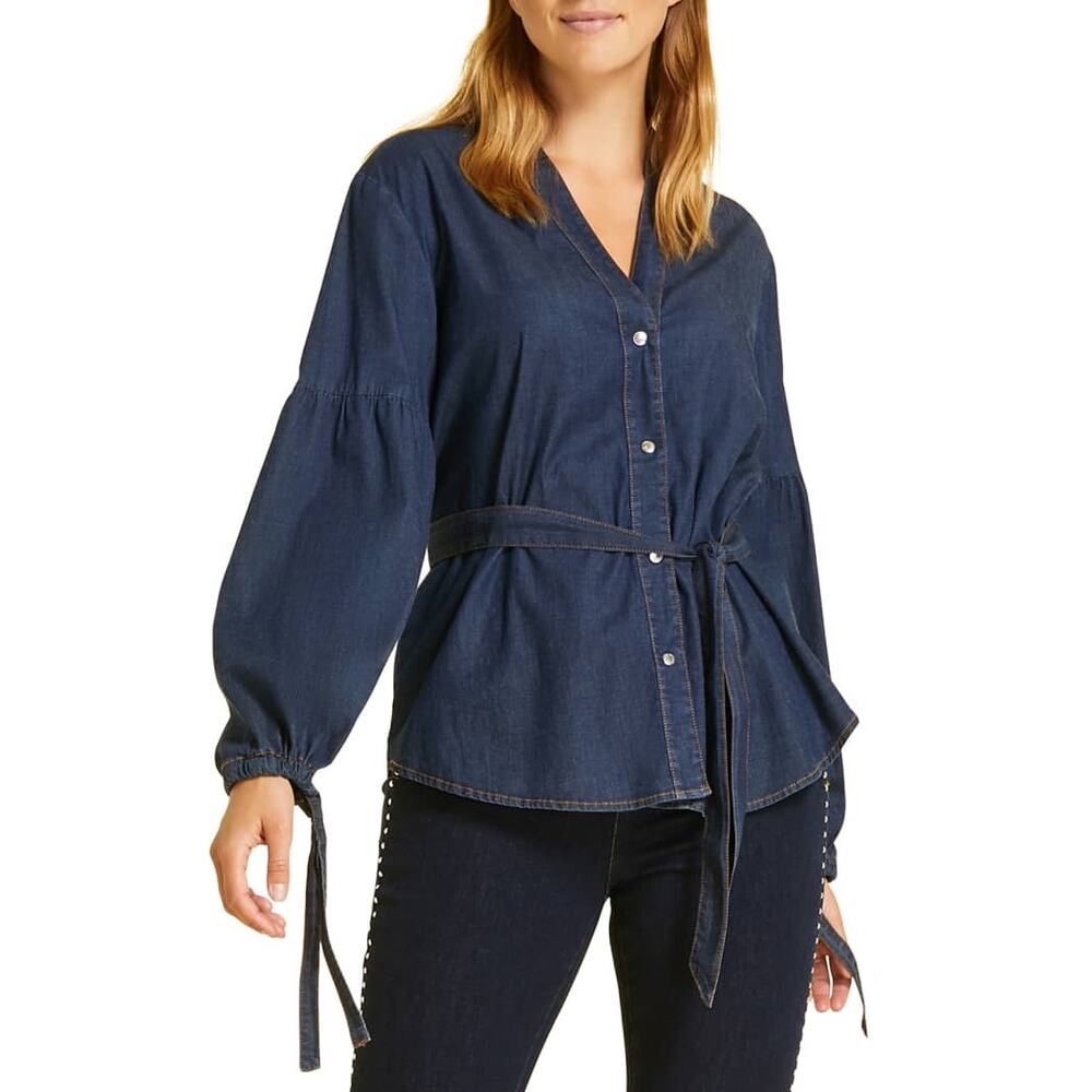NWT Ashley Graham X Marina Rinaldi Plus Size 22 Balsamo Denim Shirt Blue Capsule